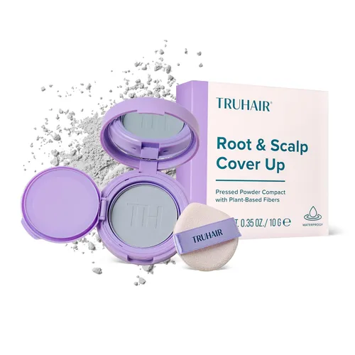 Vista 11 de TRUHAIR Polvo prensado para cubrir raíces y cuero cabelludo, compacto, impermeable, cobertura ligera del cabello y encubrimiento de puntos calvos