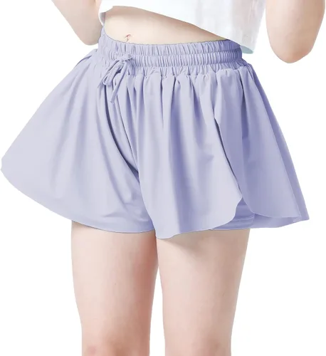 Vista 3 de Pantalones cortos fluidos con diseño de mariposa para niñas, pantalones cortos deportivos para niños pequeños y jóvenes con forro 2 en 1