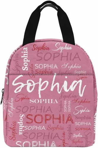 Vista 31 de InterestPrint Bolsa de almuerzo con nombre personalizado para hombres y mujeres, color rosa, blanco y negro, con lunares personalizados, enfriador
