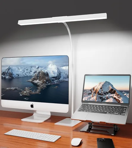 Vista 11 de Lámpara de escritorio para oficina en casa con base, luz de escritorio con cuello de cisne ajustable, adaptador USB de 12 W, control táctil, 5