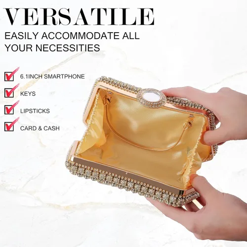 Vista 4 de Olixi Bolso de mano de cristal plateado para mujer, bolso de noche con purpurina para boda, cena, fiesta, baile de graduación, cóctel
