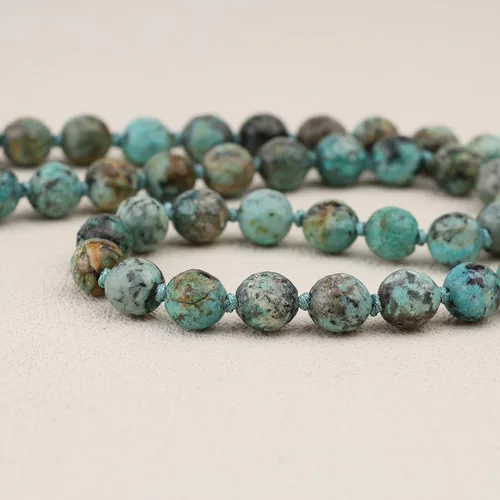 Vista 5 de GAVU Collar con cuentas anudadas a mano para hombre, Collar de cristal para hombres turquesa (African Turquoise)