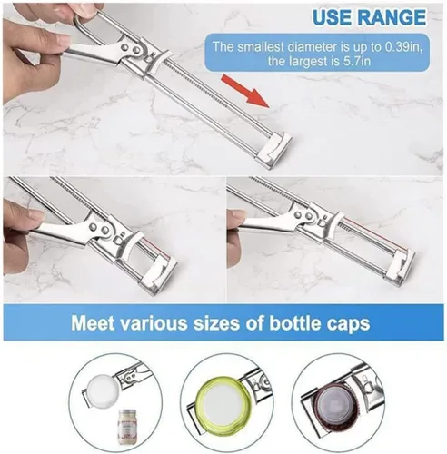 Vista 4 de Abridor maestro ajustable para frascos y botellas, ajustable multifuncional de acero inoxidable, agarrador de tapa de frasco, abridor manual