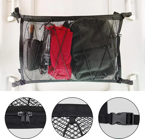 Vista 7 de Red de carga de techo para automóvil, 31 x 21 pulgadas, ajustable de malla de doble capa, organizador de techo para SUV, accesorios Van Life