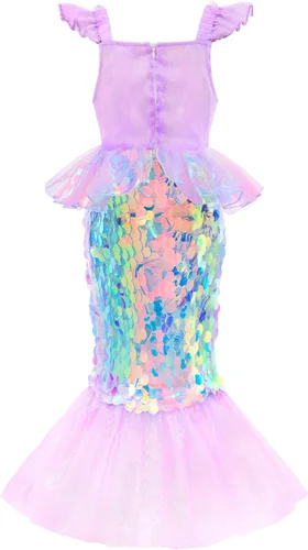 Vista 2 de knemmy Vestido de sirena para niñas pequeñas, disfraz de princesa Ariel, disfraz de Halloween, cosplay, fiesta de cumpleaños, vestido de lentejuelas