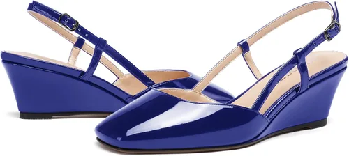 Vista 6 de WAYDERNS Zapatos de tacón bajo de cuña con hebilla sólida y puntera cuadrada para mujer de 2 pulgadas
