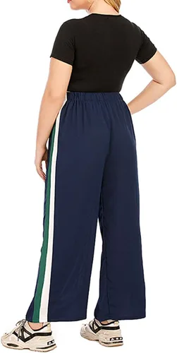 Vista 5 de Hanna Nikole Pantalones anchos de pierna para mujer holgados de salón Palazzo Pantalones de talla grande Casual Pantalones