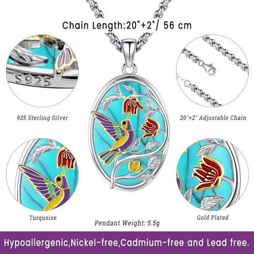 Vista 71 de Joyas de turquesa para mujeres y hombres de plata de ley 925 con colgante de urna para cenizas, collar con medallón de imagen, martillo de Thor