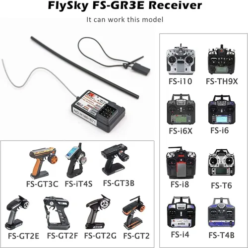 Vista 2 de Flysky FS-GR3E Receptor AFHDS de largo alcance 3CH 2.4GHz Receptor de superficie para FS-GT2 FS-GT2B FS-GT3B FS-GT3C FS-IT4S Transmisor RC Car Boat