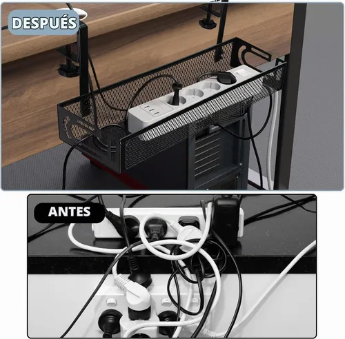 Vista 6 de Bandeja de gestión de cables para debajo del escritorio, gestión de cables debajo del escritorio sin taladro, bandeja de gestión de cables
