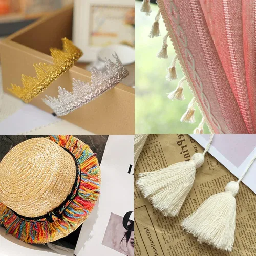 Vista 7 de Cinta de encaje trenzada de poliéster con lentejuelas plateadas brillantes 14 yardas 35mm de ancho para costura, manualidades, ropa, cortinas