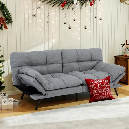 Vista 9 de MUUEGM Sofá cama tipo futón convertible, sofá biplaza moderno de espuma viscoelástica, sofá pequeño con reposabrazos ajustables, respaldos para sala