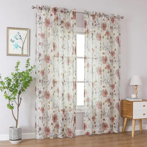 Vista 12 de OWENIE - Cortinas de cenefa arrugada transparentes de 14 pulgadas de longitud 2 piezas, cenefa moderna pequeña impresa para cocina, sala de estar