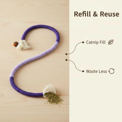 Vista 4 de Cuerda masticable duradera y segura: 3 piezas de algodón orgánico natural para gatos de interior, juguetes masticables con infusión de hierba gatera