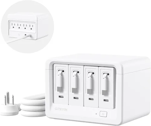 Vista 11 de Gitryin Estación de carga de escritorio 12 en 1 con 3 cargadores retráctiles tipo C y 1 cargador Lightning, concentrador de carga USB-C de 160 W