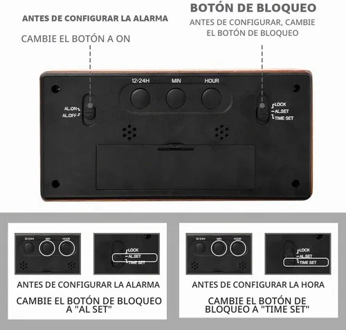 Vista 4 de Everwood - Relojes de alarma digitales grandes de madera para dormitorios con pantalla LCD de números grandes, función de repetición, funciona
