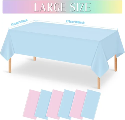 Vista 2 de MASHAN 6Pack de manteles para revelación de género, manteles desechables de plástico rosa y azul, fundas de mesa rectangulares para decoración