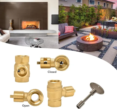 Vista 5 de Skyflame Kit de válvula de llave de gas recta de 3/4 pulgadas para chimenea de hoguera con brida negra plana, llave universal de 3 pulgadas y 12