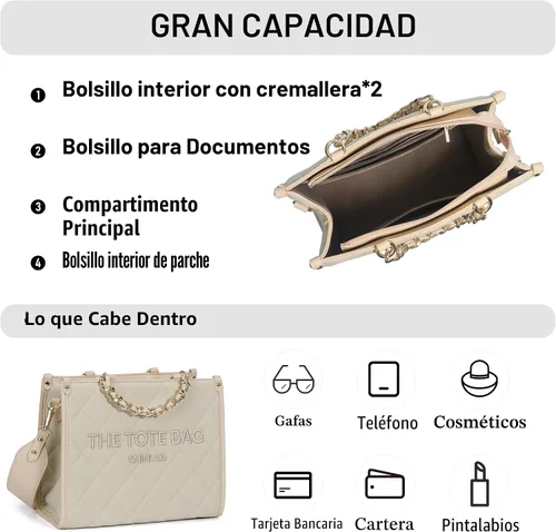 Vista 4 de Chinllo - Bolso de mano para mujer, bolsa satchel con asa superior y correa para el hombro