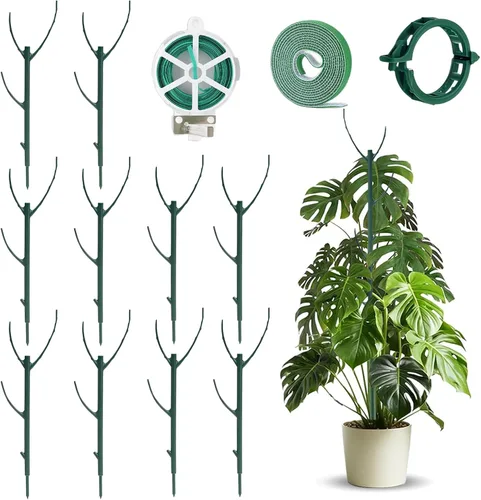 Vista 10 de Paquete de 5 postes ajustables para plantas – Poste de soporte apilable para interiores y exteriores con abrazaderas, adecuado para apoyar Monstera