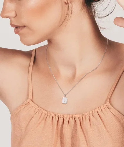 Vista 2 de YL Collar con inicial, plata de ley 925, colgante de letra cuadrada, 26, collar del alfabeto para mujer, Metal, Circonita Cubiu