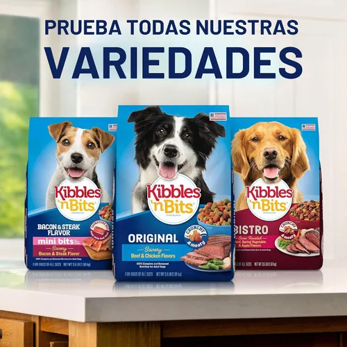 Vista 7 de Kibbles 'n Bits Alimento seco para perros, sabroso sabor a tocino y bistec para perros adultos, bolsa de 3.5 libras