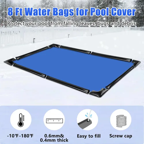 Vista 2 de 10 paquetes de bolsas de agua para piscina de 0.6 mm de espesor con pesas para cubierta de piscina en las esquinas, tubos de agua para piscina