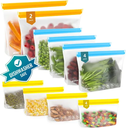 Vista 7 de IDEATECH Paquete de 12 bolsas de almacenamiento de alimentos aptas para lavavajillas, bolsas de congelador sin BPA, bolsas reutilizables