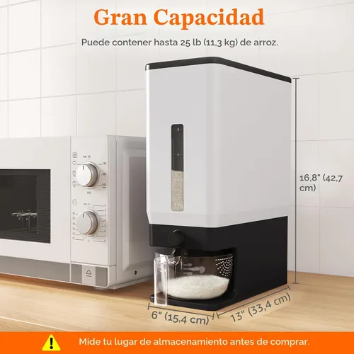 Vista 3 de Lifewit Dispensador de arroz de 25 libras (24.9 lbs), recipiente de almacenamiento de arroz sellado a prueba de humedad con taza medidora para Negro