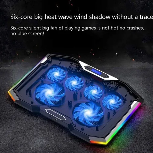 Vista 5 de TOEWOE Almohadilla de enfriamiento para laptop, luces RGB, enfriador para laptop con 6 ventiladores para portátiles de hasta 17.3 pulgadas