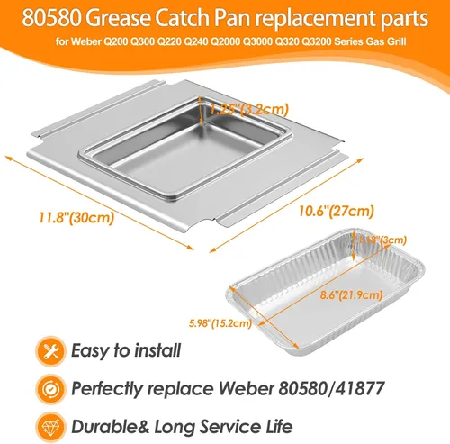 Vista 2 de SafBbcue 80580 - Bandeja de grasa con 12 bolsas de goteo para parrilla Weber Q200 y Q300, bandeja de grasa para Weber Q2000 Q2200 Q200 Q220 Q3000