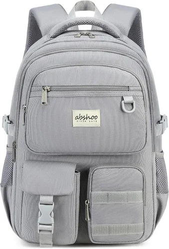 Vista 8 de Abshoo Mochila grande resistente para escuela y universidad. Mochila casual con múltiples bolsillos para viajes Beige