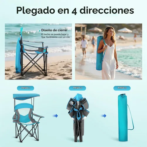 Vista 9 de ALPHA CAMP Silla de Salón con Toldo de Servicio Pesado Sombrilla Silla de Viaje para Senderismo con Portavasos Azul Esmalte