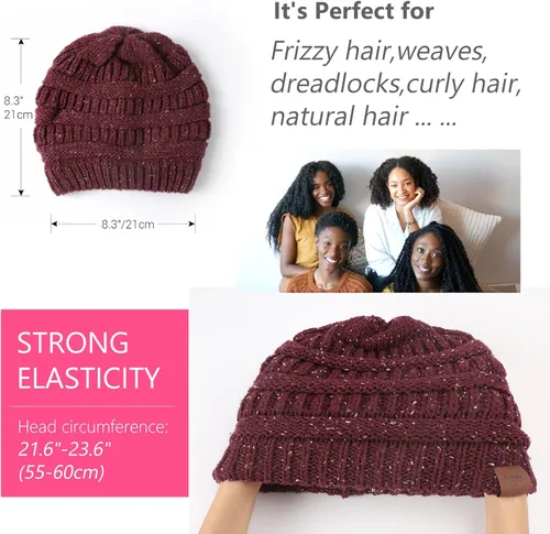 Vista 5 de Gorro de punto de invierno con forro de satén para mujer, gorro de cable, sedoso, suave, lavado, cálido