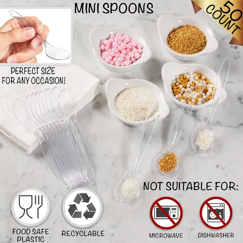 Vista 4 de 50 mini cucharas de plástico de 5 pulgadas, mini cucharas de 5 pulgadas, reutilizables para té, café, helado y tazas de aperitivos, 50