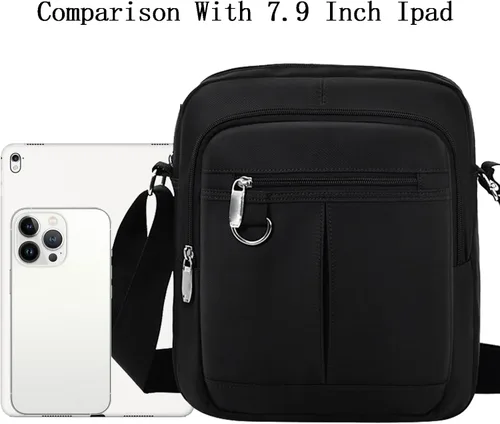 Vista 7 de Lizbin Bolsa tipo mensajero para hombre, pequeña bolsa cruzada casual negra, bolso cruzado para hombre y mujer, bolsa de hombro tipo mensajero