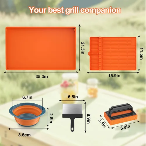Vista 9 de Juego de fundas de silicona para parrilla Blackstone de 36 pulgadas con accesorios de parrilla Blackstone de 16 pulgadas, cepillo de limpieza