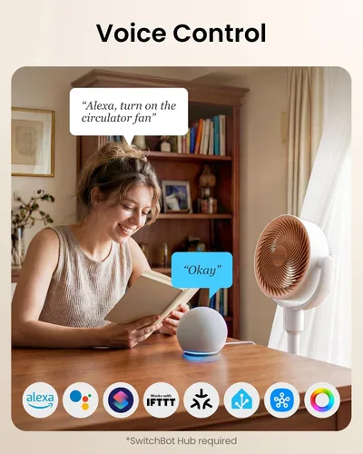 Vista 6 de SwitchBot Ventilador de pedestal inteligente, ventilador oscilante recargable para dormitorio, con cable e inalámbrico, ventilador de piso
