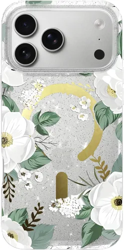 Vista 53 de LONLI Hue - para iPhone 15 Pro Max [Compatible con Magsafe] - Funda de teléfono floral dorada - [Amortiguador de 360°] - Funda de teléfono linda