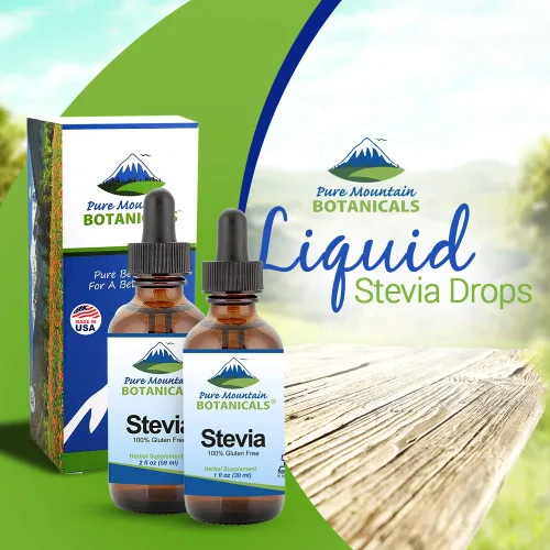 Vista 3 de Pure Mountain Botanicals Gotas de Stevia líquidas, edulcorante natural, concentrado sin azúcar, sustituto apto para diabéticos, ideal para dieta