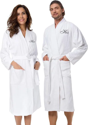 Vista 14 de AW BRIDAL 2Pcs His and Hers Robes, Mr and Mrs Matching Bathrobe for Couples Falcon Robe - Monograma blanco suyo/para ella