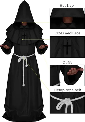 Vista 4 de Coser Park - Disfraz de monje medieval para Halloween, disfraz con capucha