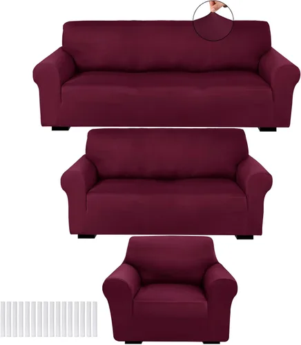 Vista 24 de Peryiter Juego de 3 Fundas para Sofá, Cubiertas de Muebles para Sofá, Loveseat, Sillón, Ajuste de Forma Elástico, Sin Arrugas, Protector de Muebles