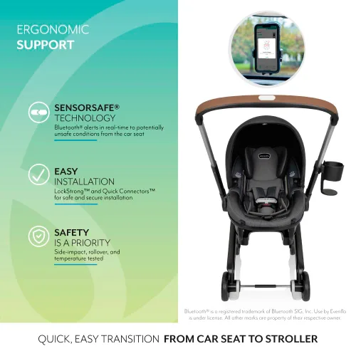 Vista 3 de Evenflo Shyft DualRide Combo de Asiento de Coche Infantil y Cochecito con Almacenamiento Carryall (Gris Boone)