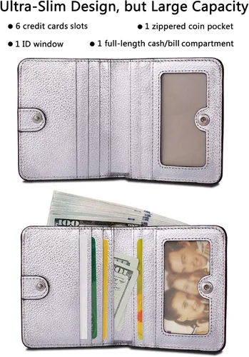 Vista 2 de BIG SALE-AINIMOER billetera de bolsillo pequeña con cremallera, plegable, compacta de cuero con bloqueo por identificación por radiofrecuencia