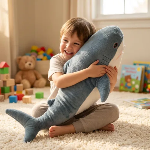 Vista 3 de Peluche de tiburón gigante de 39.4 pulgadas, almohada de tiburón de peluche súper suave y linda, decoración de habitación para niños y niñas, regalo