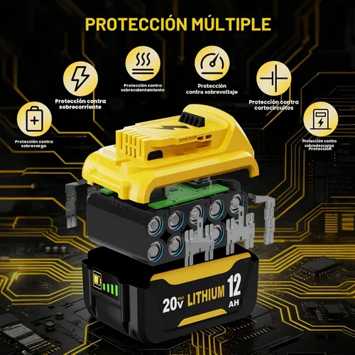 Vista 5 de 2 paquetes de 12000mAh DCB208 batería de repuesto para batería Dewalt 20V Yellow