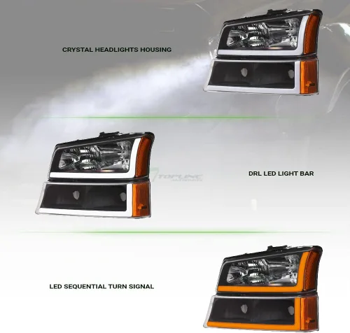 Vista 7 de Switchback - Barra de tubo LED secuencial, carcasa negra, faros delanteros de cristal con lámparas de parachoques de señal, reflector ámbar, 4
