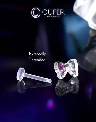 Vista 4 de OUFER 3 piezas de joyería de plástico para piercing de hélice, retenedores de piercing de labio transparente para cirugía, lindos anillos de labio
