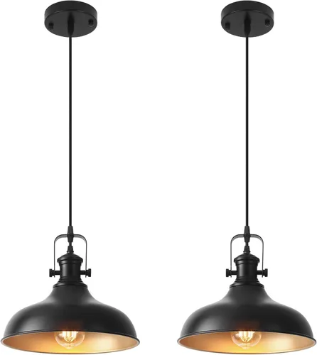 Vista 10 de Luces colgantes negras para isla de cocina, 11.41 pulgadas, lámpara colgante industrial vintage, luces de isla para cocina, comedor, dormitorio, 1